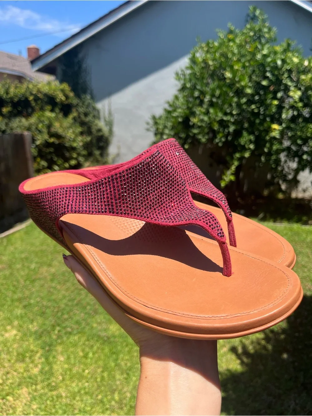 Fitflop Banda Glitz Red Slide Sandals Thongs Rhinestone Embellished Fairy Sz 10